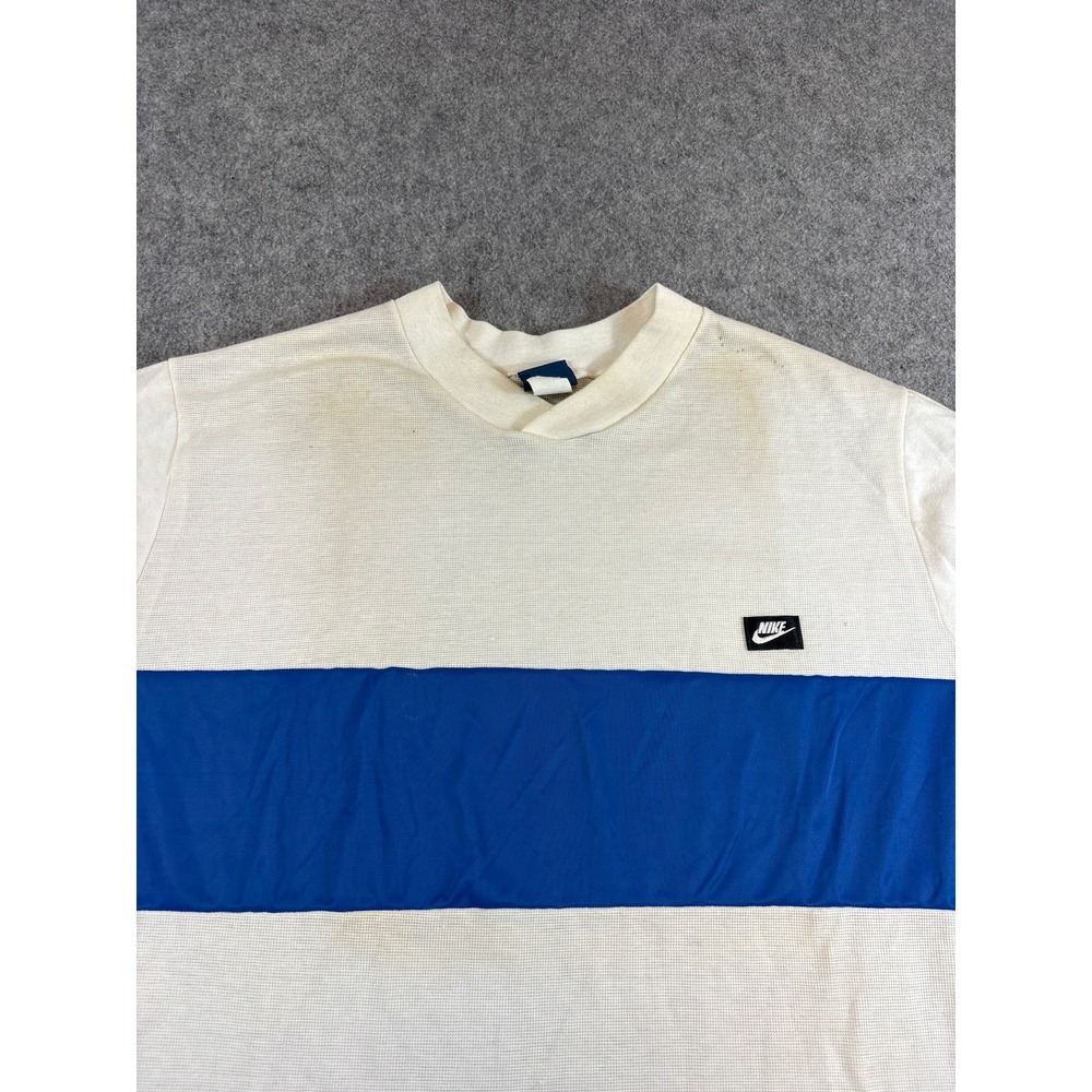 Vintage 80s Nike Blue Tag Waffle Knit Shirt Mens XL Cream Blue Made in USA